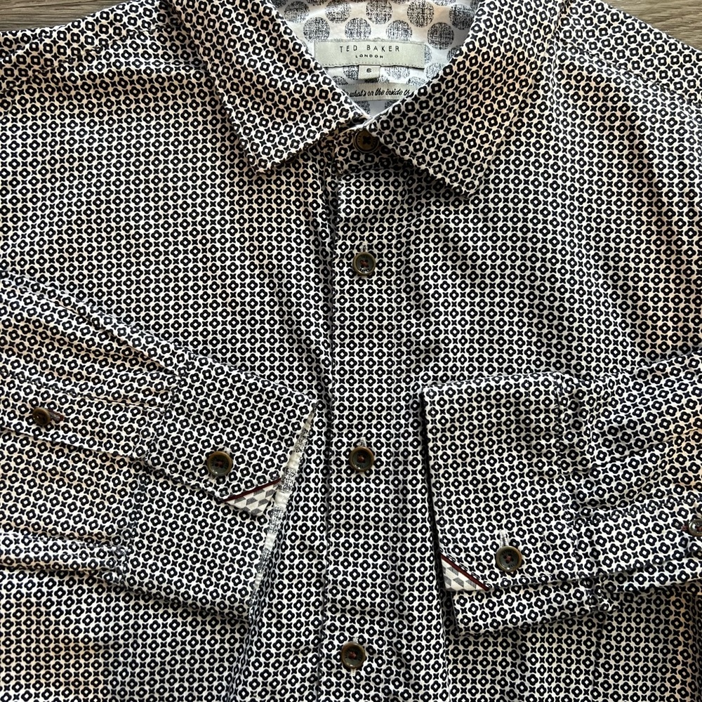 Ted Baker Black and White Patterned Shirt XXL